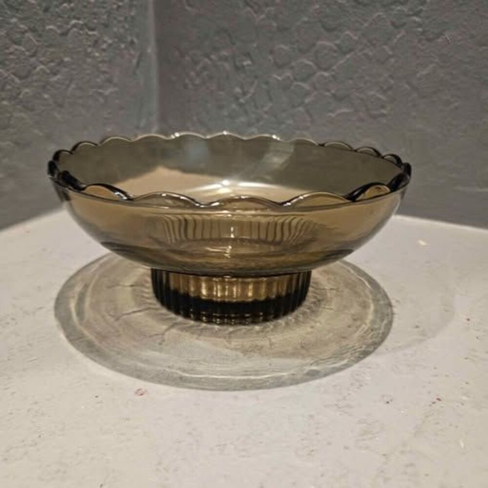 Smoked Glass Eo Brody M2000 Scalloped Edge Glass Ribbed Console Bowl